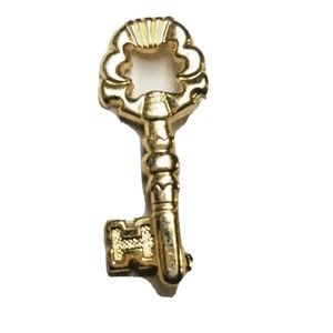 Gold Tone Skeleton Key Brooch Lapel Pin 1"